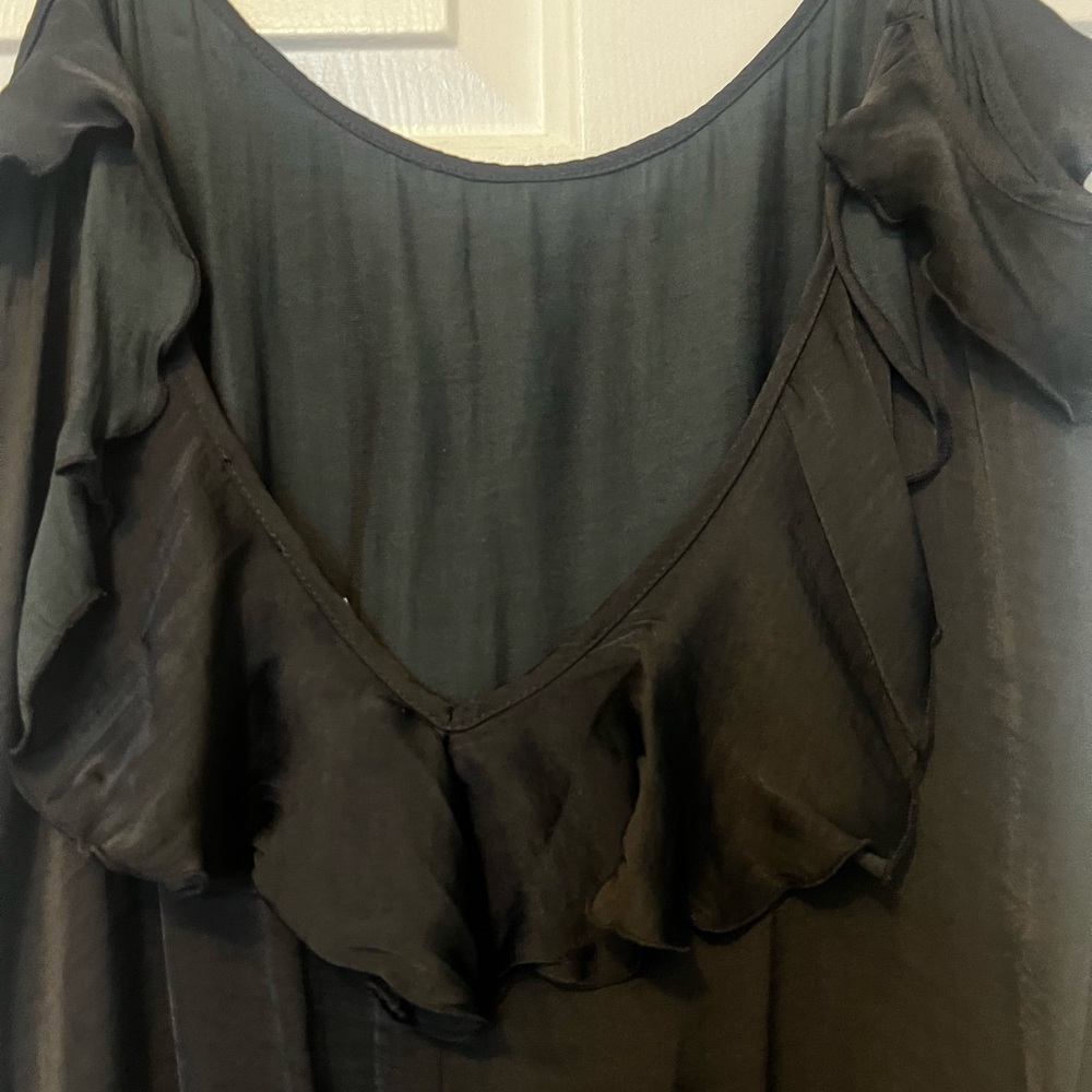 Elegant Black Ruffled V-Neck Blouse